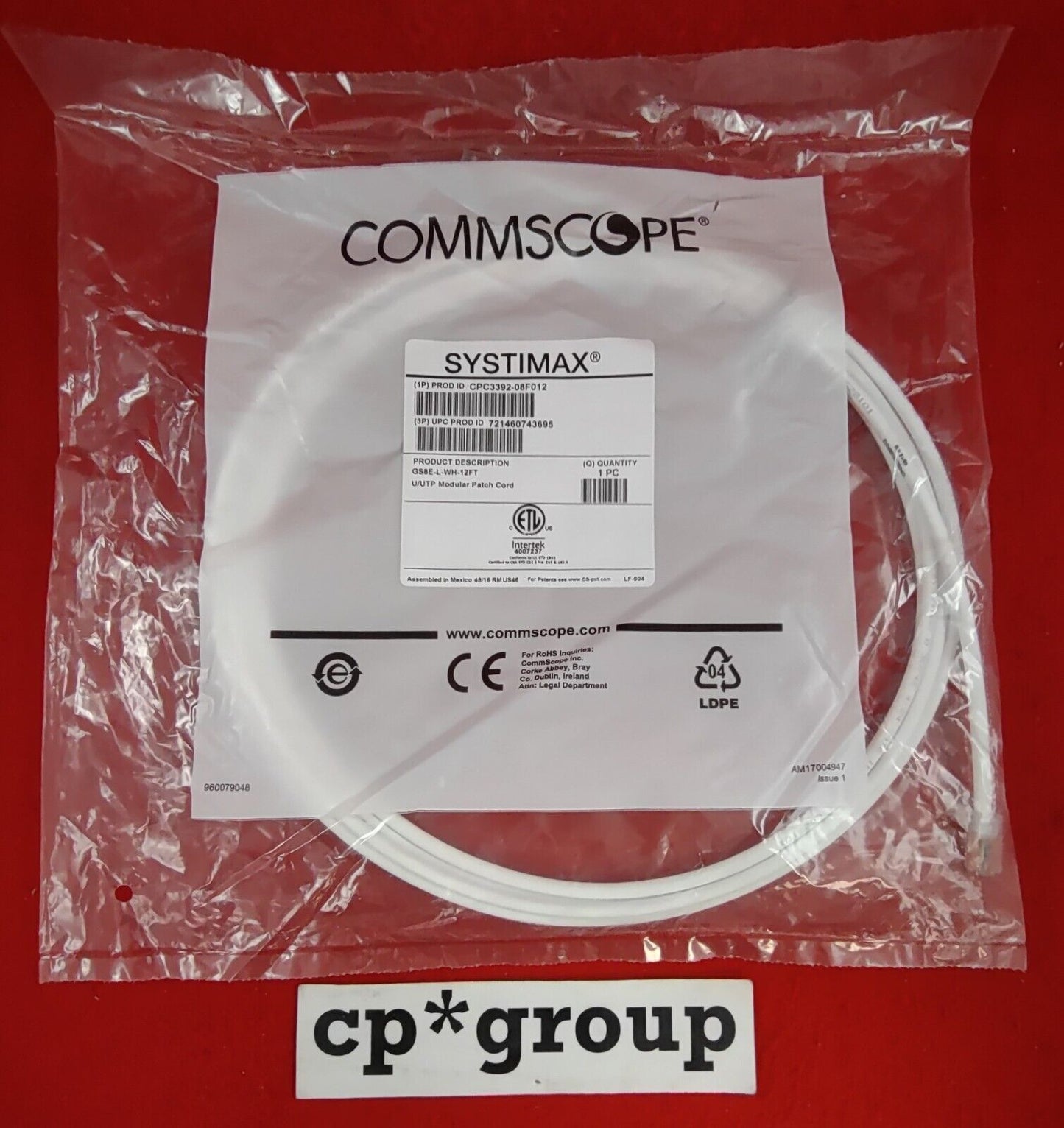 NEW LOT OF 10 CommScope White 12ft cat6 Ethernet Cord UTP GS8E-L-WH-12FT