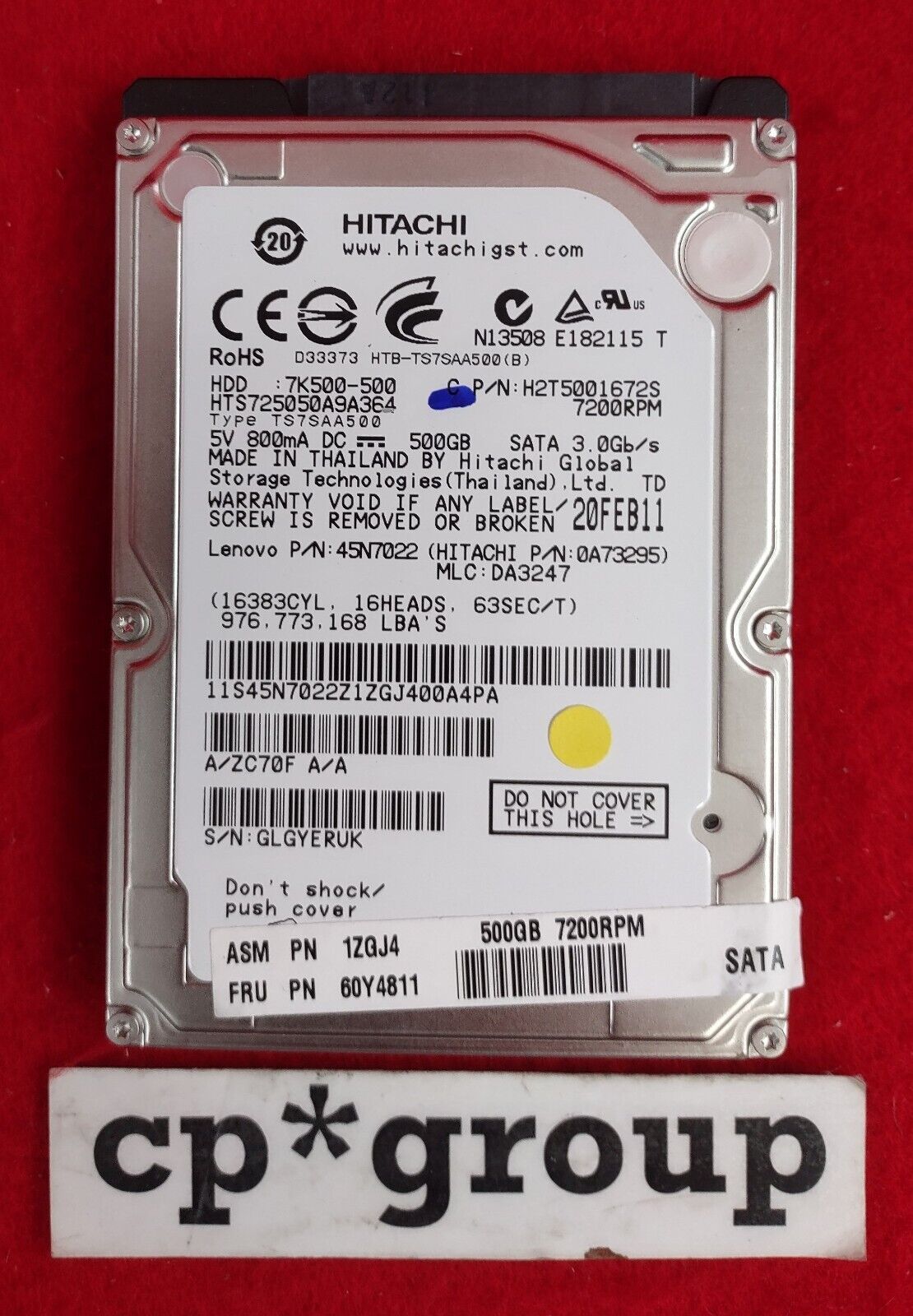 LOT OF 4 Hitachi Travelstar 7K500 500GB 7.2K SATA 2.5" HDD HTS725050A9A364