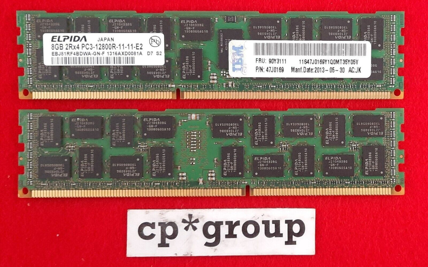 LOT OF 2 IBM 8GB 2Rx4 PC3-12800R DDR3-1600MHz ECC REG Server RAM 90Y3111