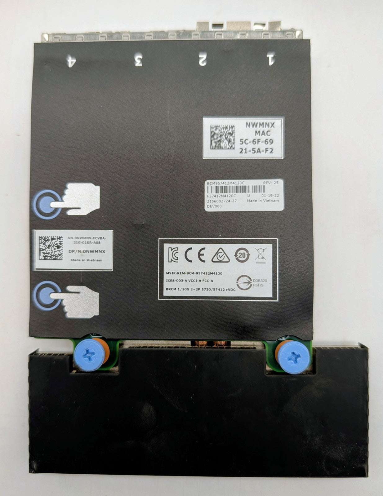 Lot of 4 Dell NWMNX Broadcom 57412 2 x 10GB SFP+ + 5720, 2 x 1GB Base-T, RNDC1