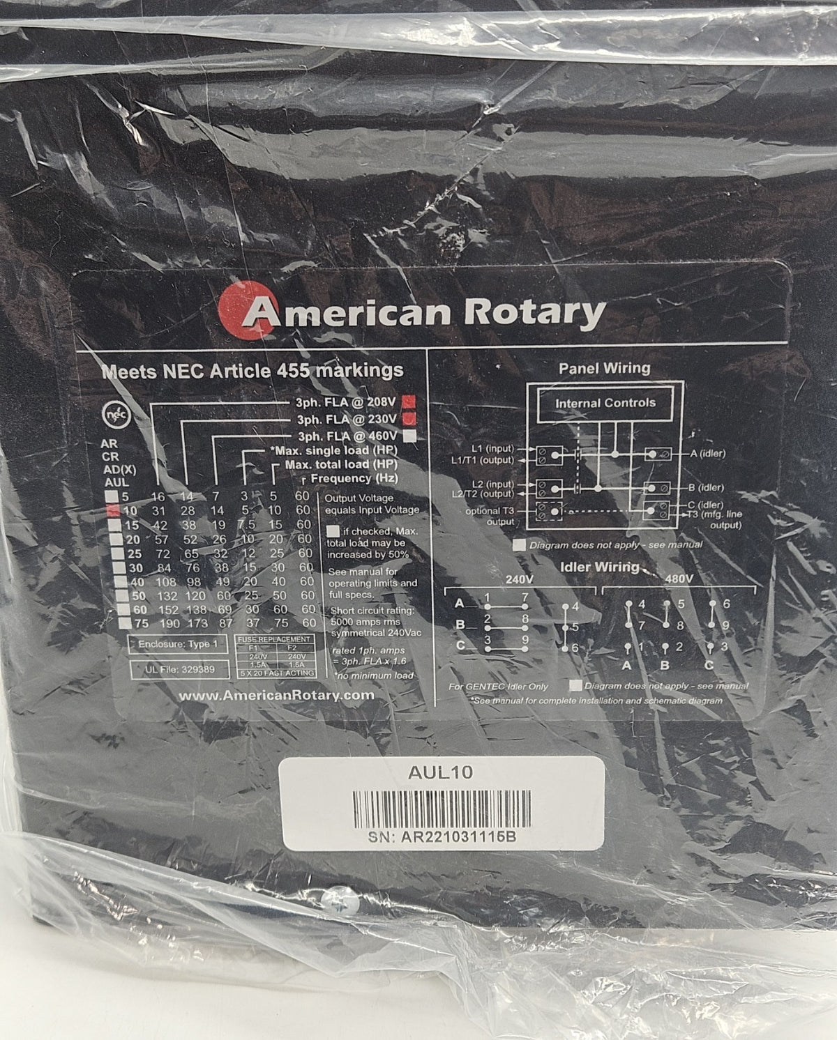 NEW American Rotary AUL 10 HP Rotary Phase Converter UL Certified2