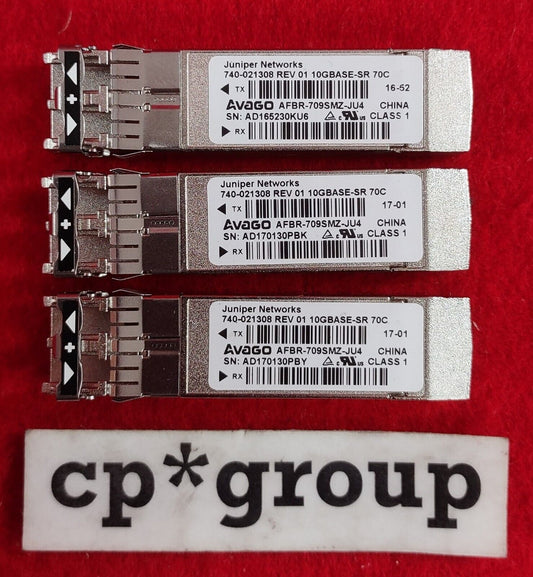 LOT OF 3 Juniper 10GB Base-SR 850nm 300m LC SFP+ Transceiver 740-021308