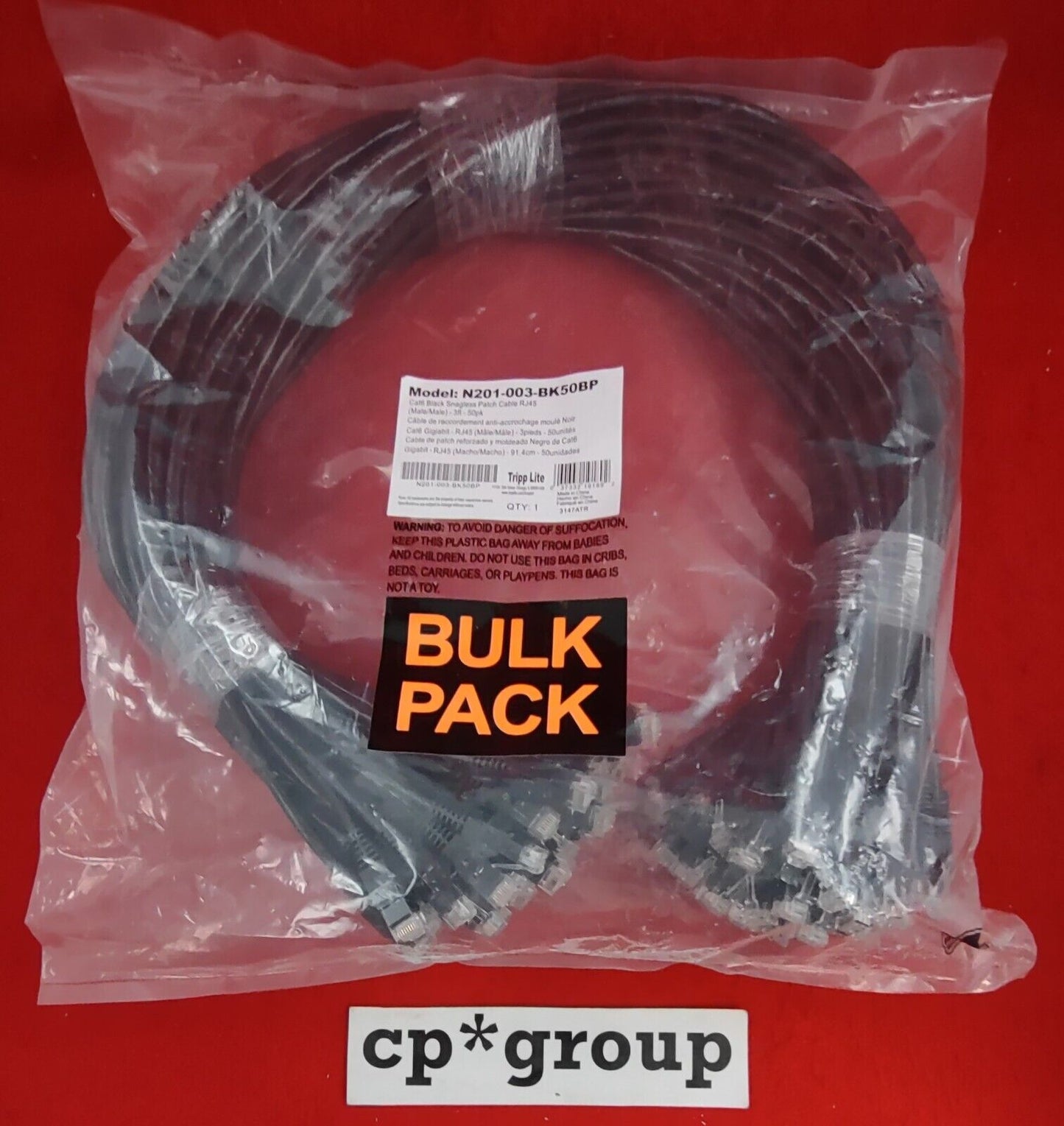 LOT OF 50 Tripp Lite 3FT Cat6 Black Snagless Patch Cables (RJ45) N201-003-BK50BP