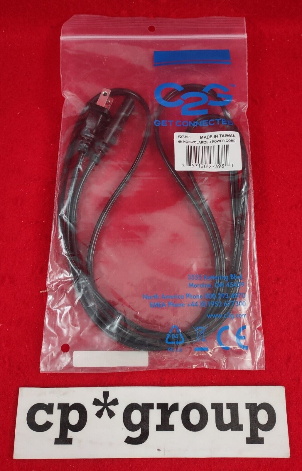 NEW LOT OF 5 C2G 6ft Non-Polarized Power Cords 27398