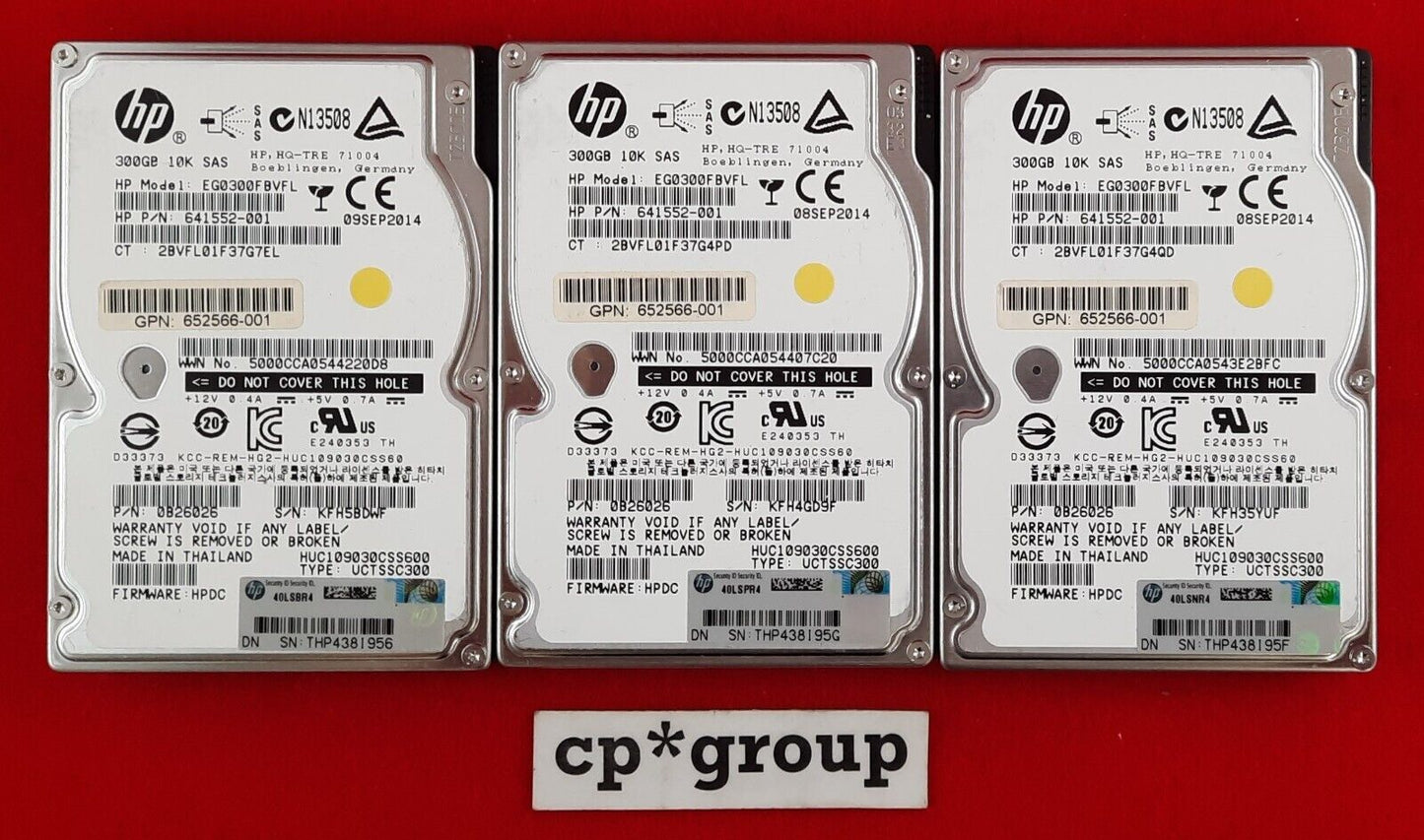 LOT OF 3 HP 300GB 10K SAS 6GB Dual Port Hot Swap 2.5" Hard Drive 641552-001