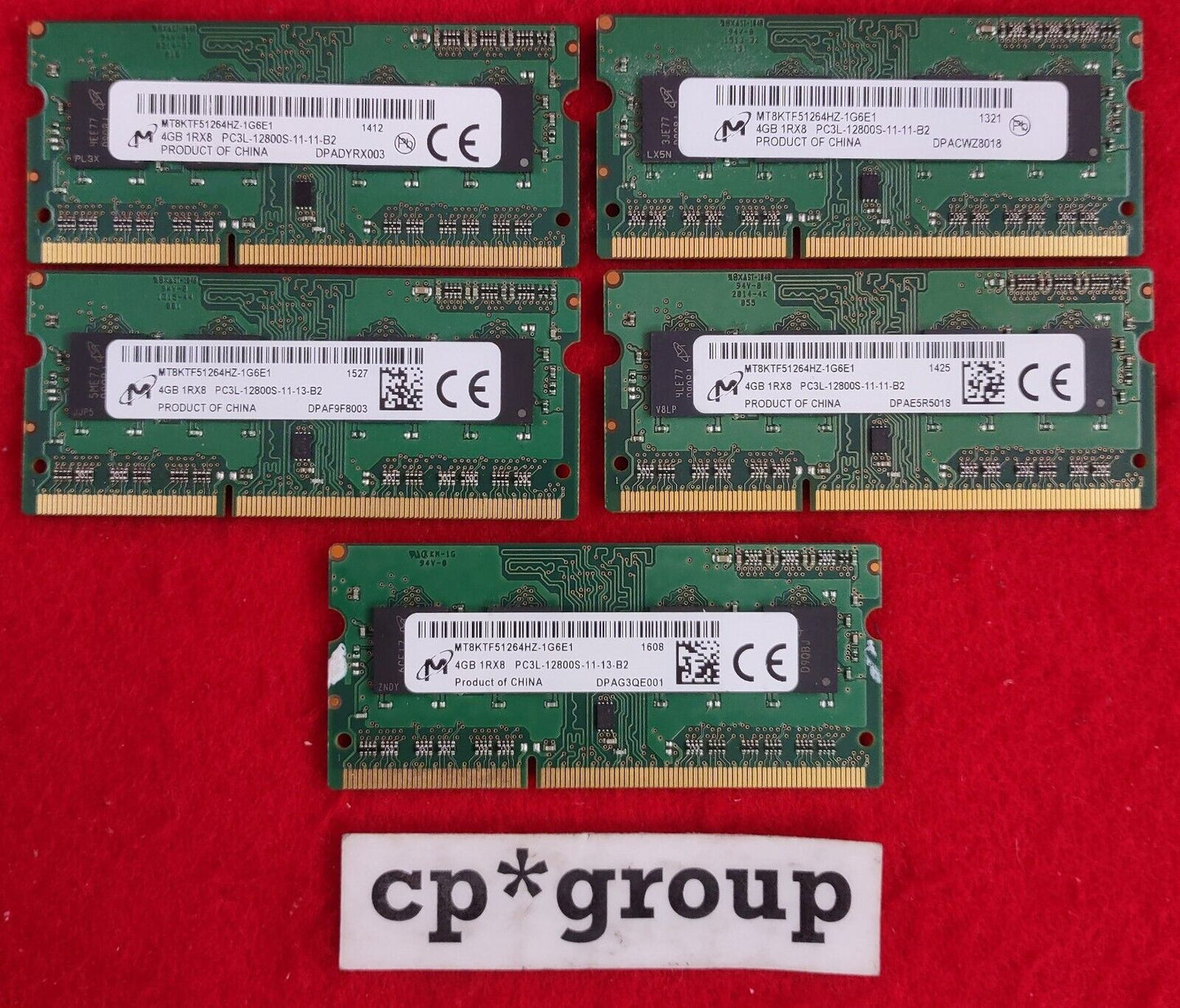 LOT OF 5 Micron 4GB 1Rx8 PC3L-12800S SO-DIMM Laptop RAM MT8KTF51264HZ-1G6E1