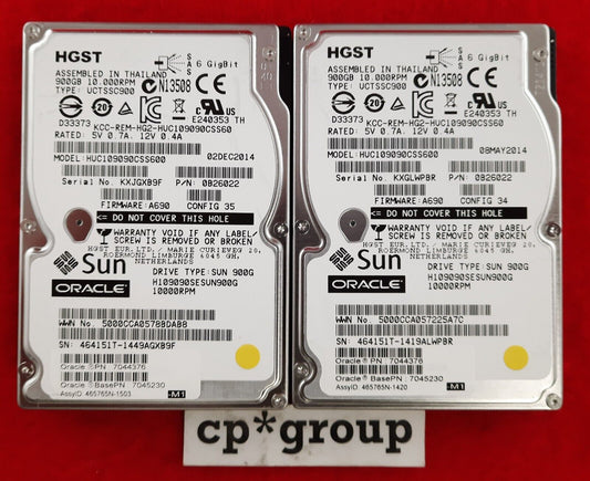 LOT OF 2 Hitachi 900GB 10K SAS 6Gb 2.5" Hard Drive HUC109090CSS600 0B26022