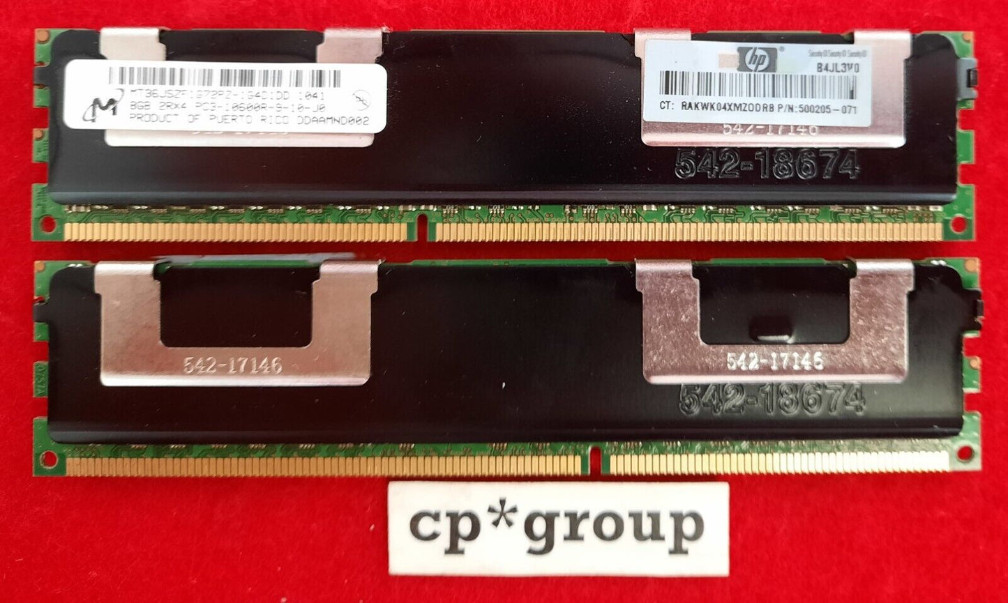 LOT OF 2 HP 8GB 2Rx4 PC3-10600R DDR3-1333MHz ECC REG Server Memory 500205-071