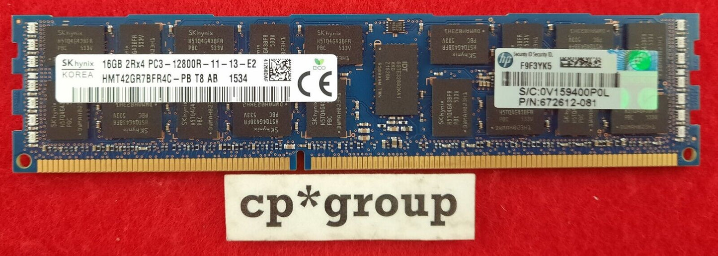 LOT OF 2 HP 16GB 2Rx4 PC3-12800R ECC REG 240 Pin Server Memory 672612-081