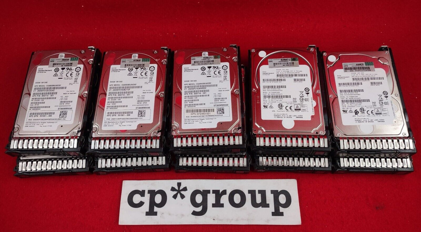 LOT OF 10 HP 300GB 10K SAS 12Gb SFF 2.5" Hard Drives 872735-001