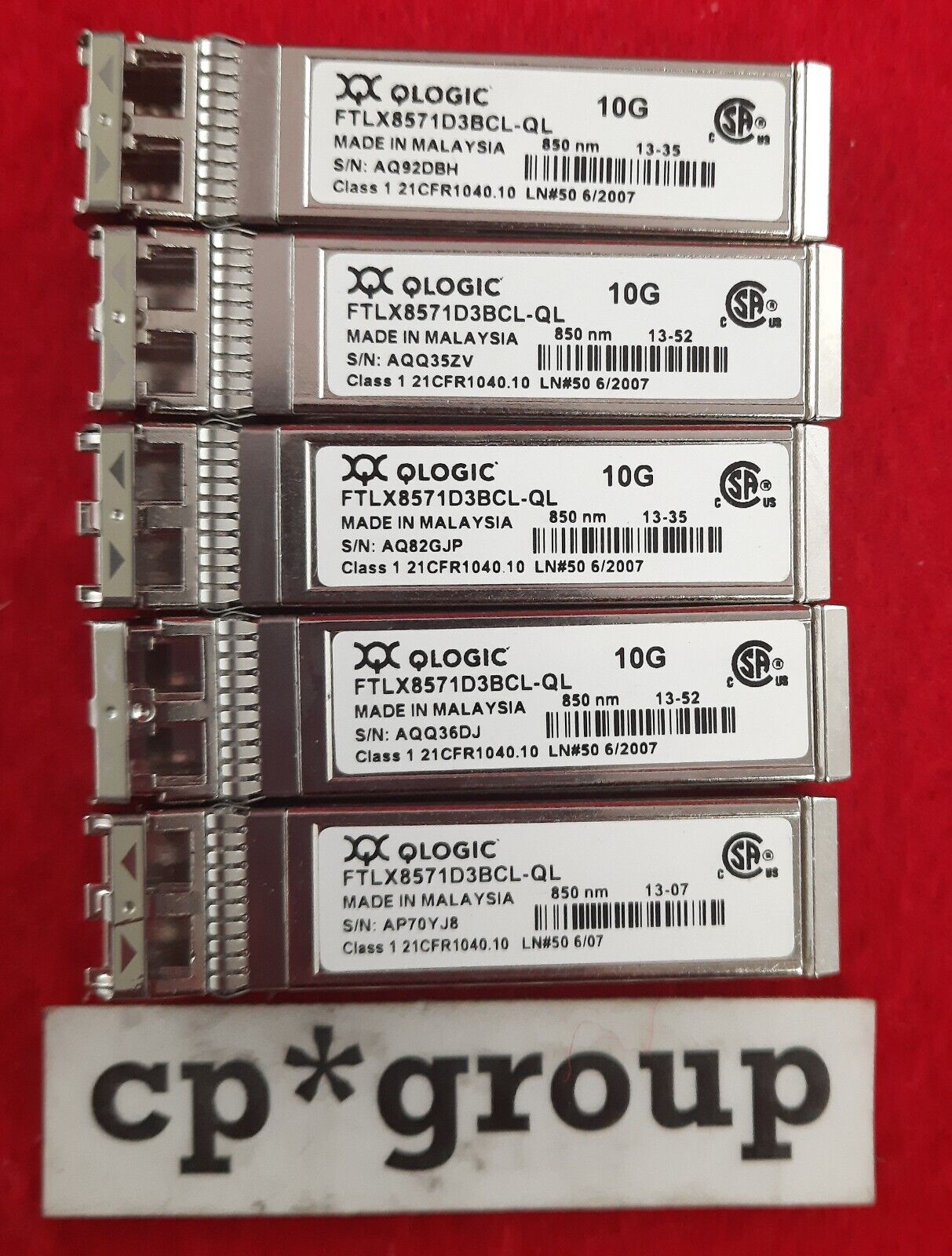 LOT OF 5 Q-LOGIC 10GB Base-SR 850nm 300m LC Transceiver FTLX8571D3BCL-QL