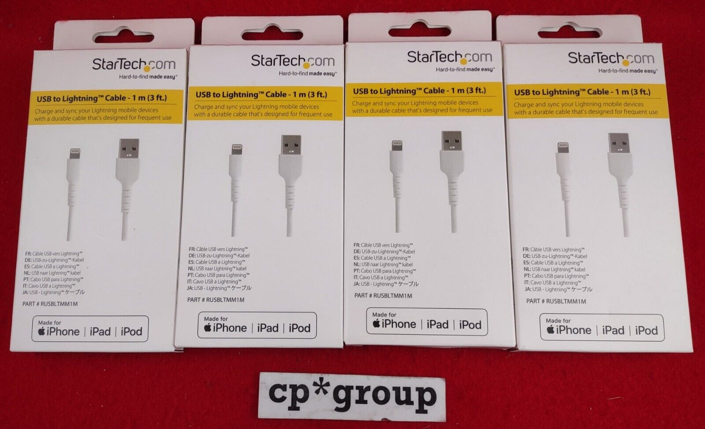 LOT OF 4 NEW StarTech 3' USB To Lightning Cable White RUSBLTMM1M