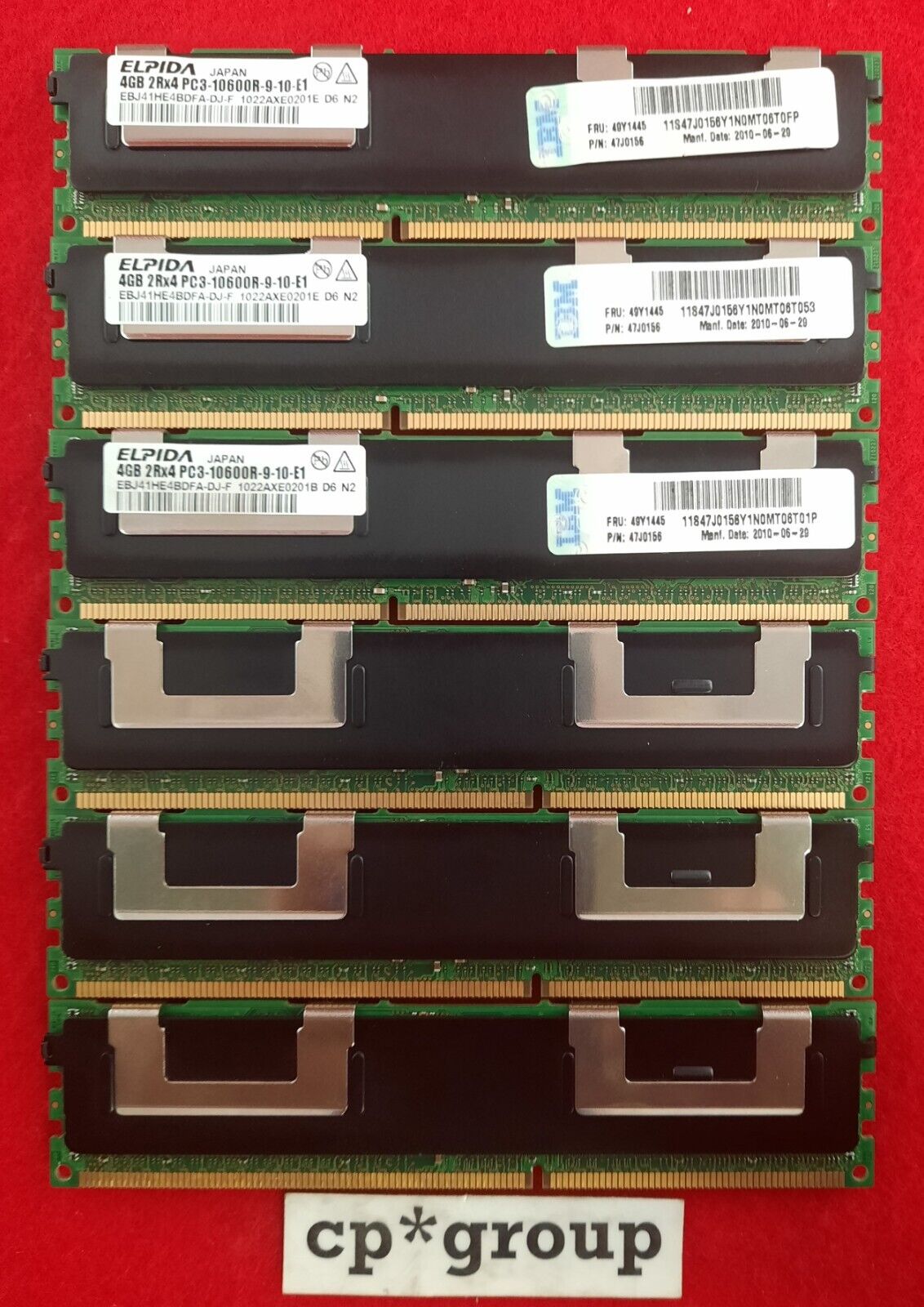 LOT OF 6 IBM 4GB 2Rx4 PC3-10600R DDR3-1333 ECC REG 240-Pin Server RAM 49Y1445