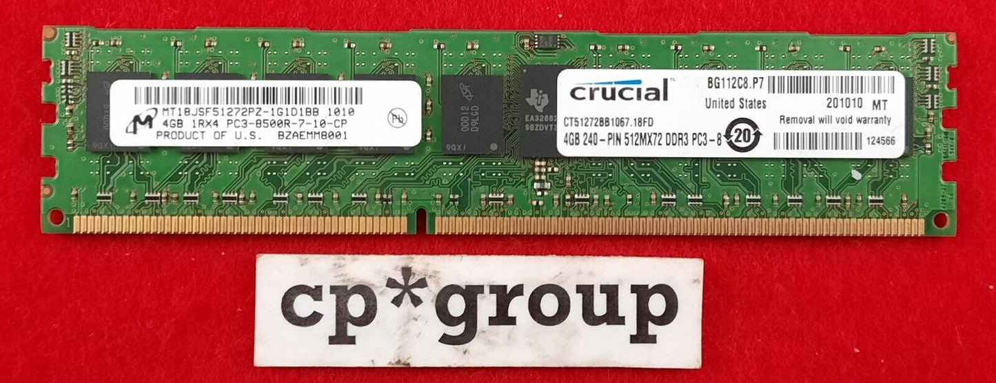 LOT OF 2 Micron 4GB 1RX4 PC3-8500R REG ECC Server RAM MT18JSF51272PZ-1G