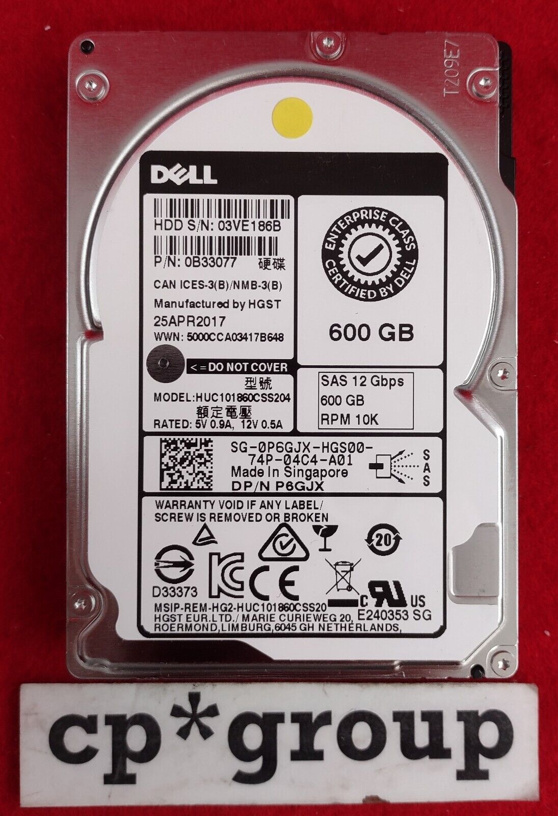 LOT OF 2 Dell 600GB 10K SAS 12Gbps 2.5" Hard Drives P6GJX