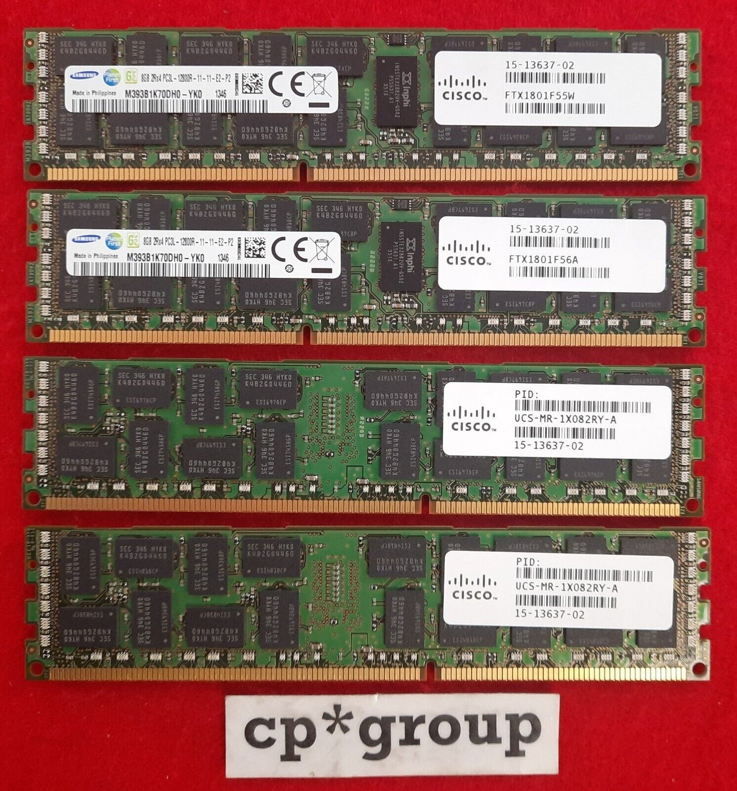 LOT OF 4 Samsung 8GB 2Rx4 PC3L-12800R ECC REG Server RAM M393B1K70DH0-YK0