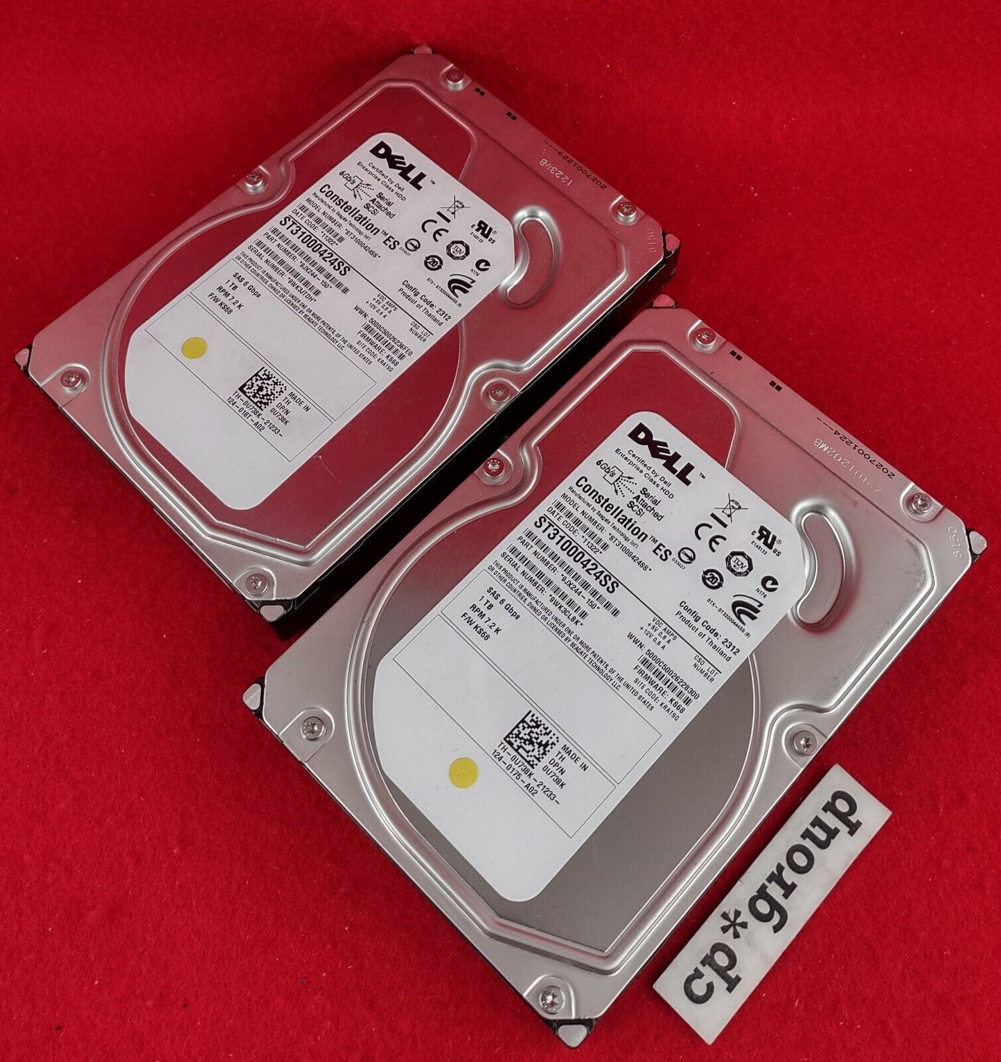 LOT OF 2 Dell 1TB 7200RPM SAS-1 6Gbps 16MB Cache 3.5" Hard Drive U738K