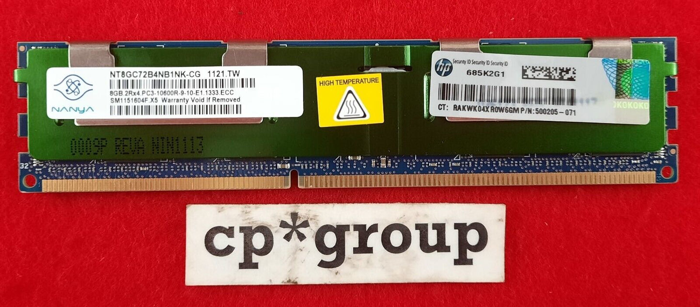 LOT OF 2 HP 8GB 2Rx4 PC3-10600R DDR3-1333MHz ECC REG Server Memory 500205-071