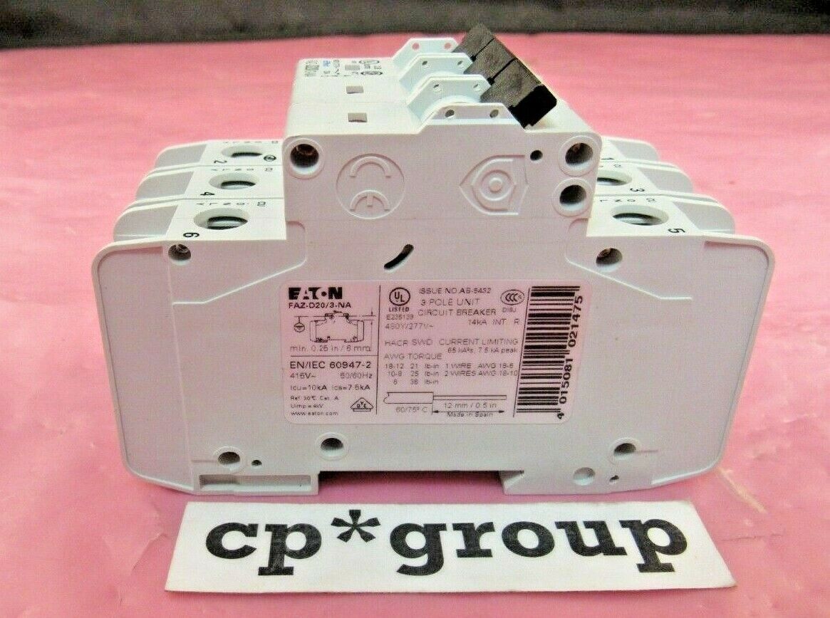 Eaton FAZD20/3-NA 3-Pole 20A 480/277VAC Circuit Breaker FAST FREE SHIPPING!!!