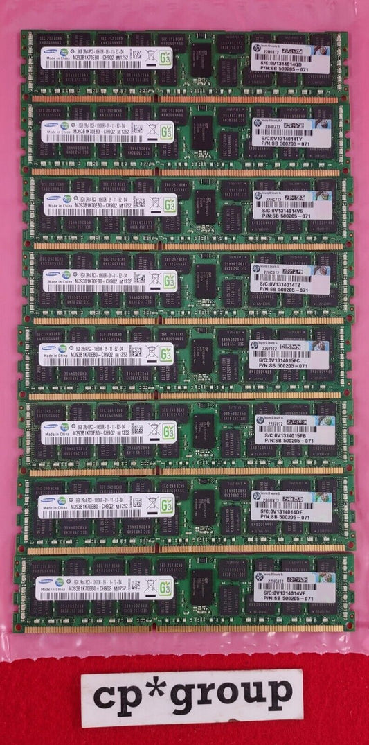 LOT OF 8 HP 8GB 2Rx4 PC3-10600R DDR3-1333MHz ECC REG Server Memory 500205-071