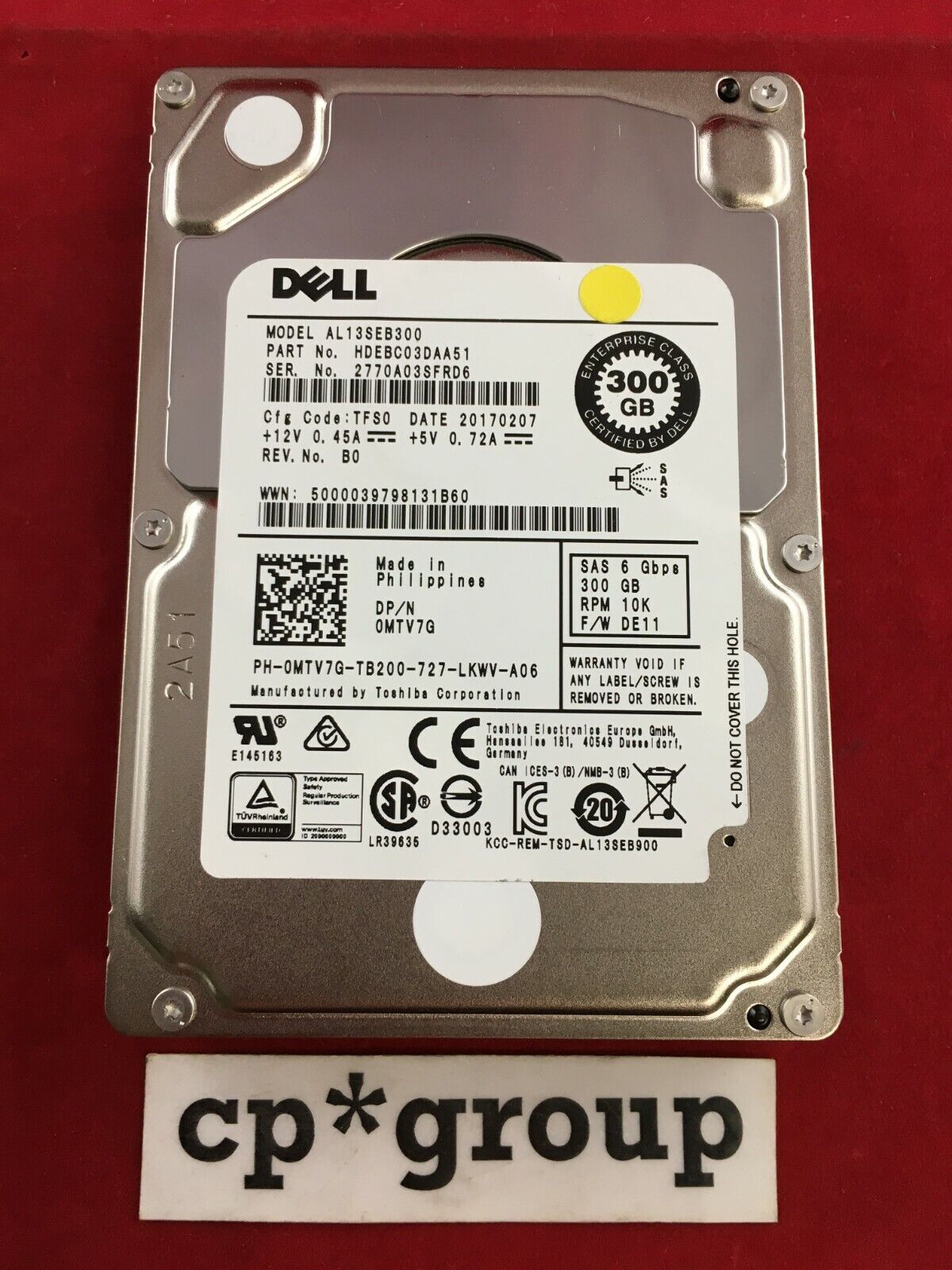 Toshiba Enterprise 300GB 10K SAS-2 6Gb/s 2.5" Hard Drive AL13SEB300