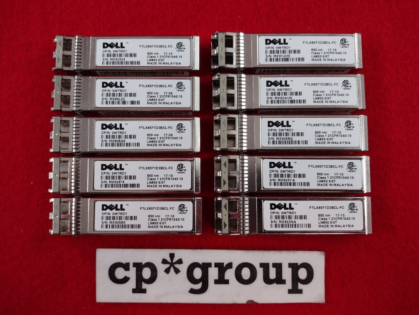 LOT OF 10 Dell 10GBase-SR MMF 850nm LC Connector SFP+ Transceiver WTRD1