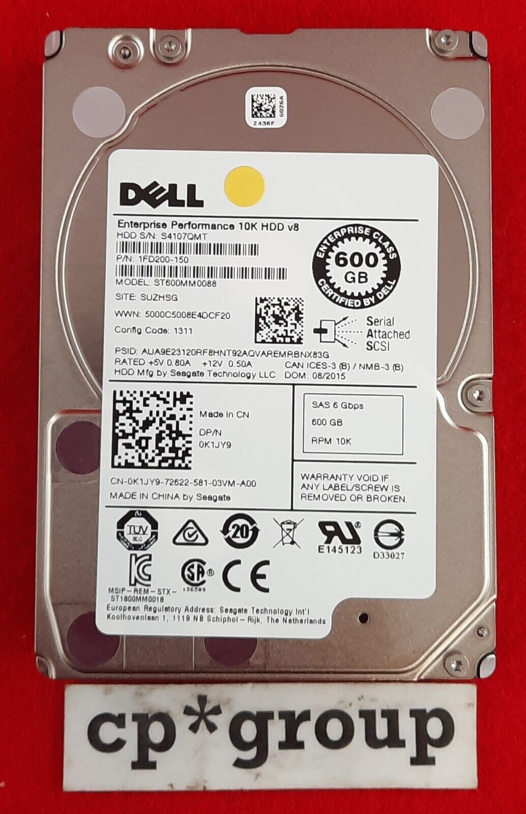 Dell Enterprise 600GB 10K 128MB 12Gbps SAS 2.5" Hard Drive K1JY9