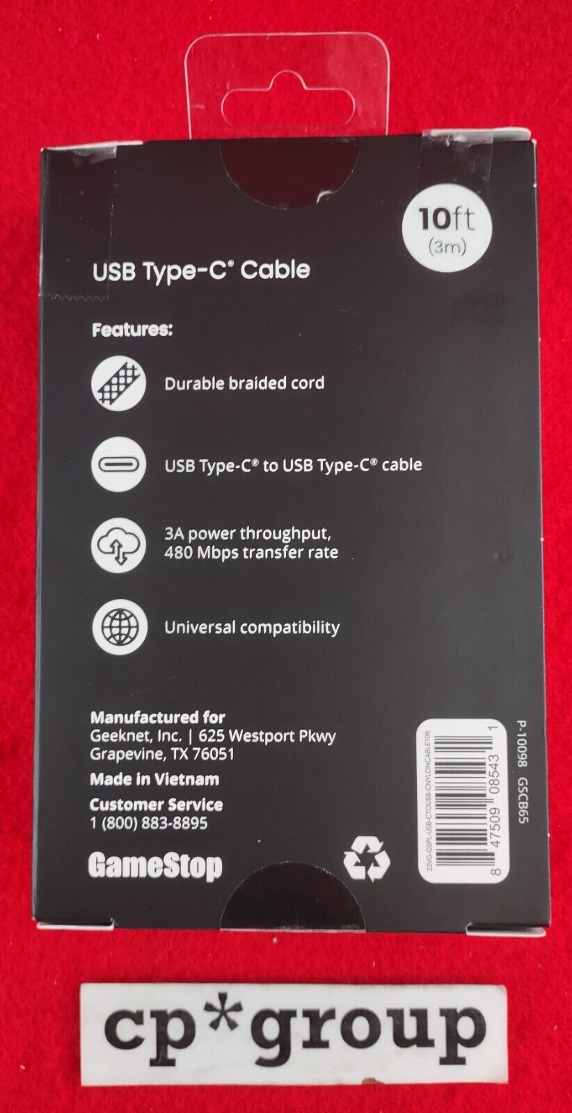 10ft USB Type-C To USB Type-C Braided Cable Game Stop Branded