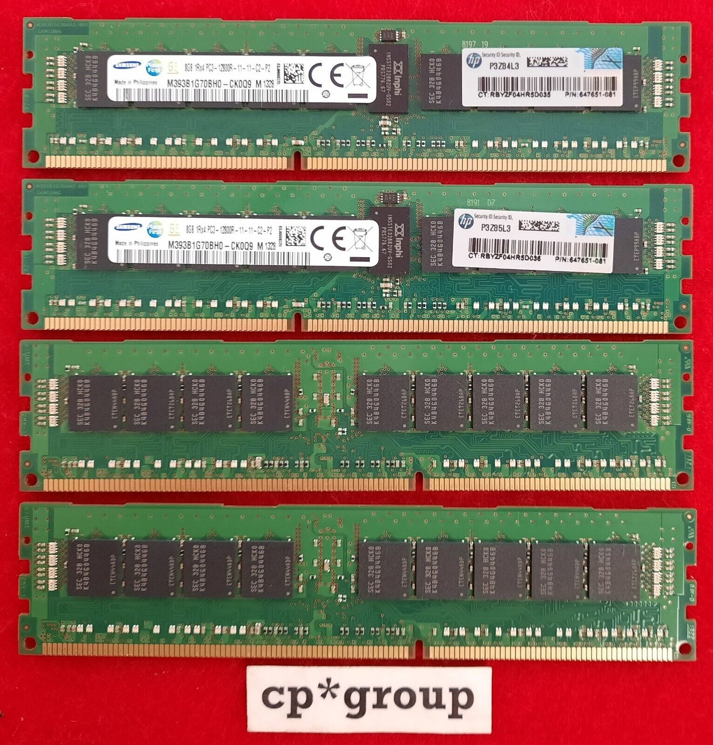 LOT OF 4 HP 8GB 1Rx4 PC3-12800R DDR3-1600 ECC REG 240-Pin Server RAM 647651-081