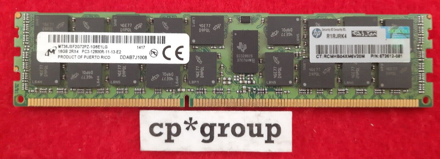 LOT OF 2 HP 16GB 2Rx4 PC3-12800R ECC REG 240 Pin Server Memory 672612-081