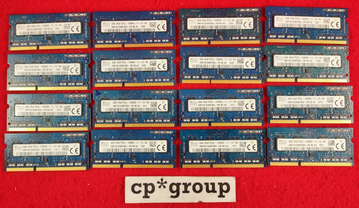 LOT OF 16 Hynix 4GB 1Rx8 PC3L-12800S SO-DIMM Laptop RAM HMT451S6BFR8A-PB