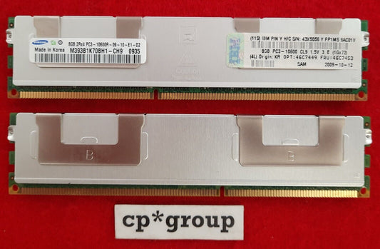 LOT OF 2 Samsung 8GB 2Rx4 PC3-10600R ECC REG Server RAM M393B1K70BH1-CH9