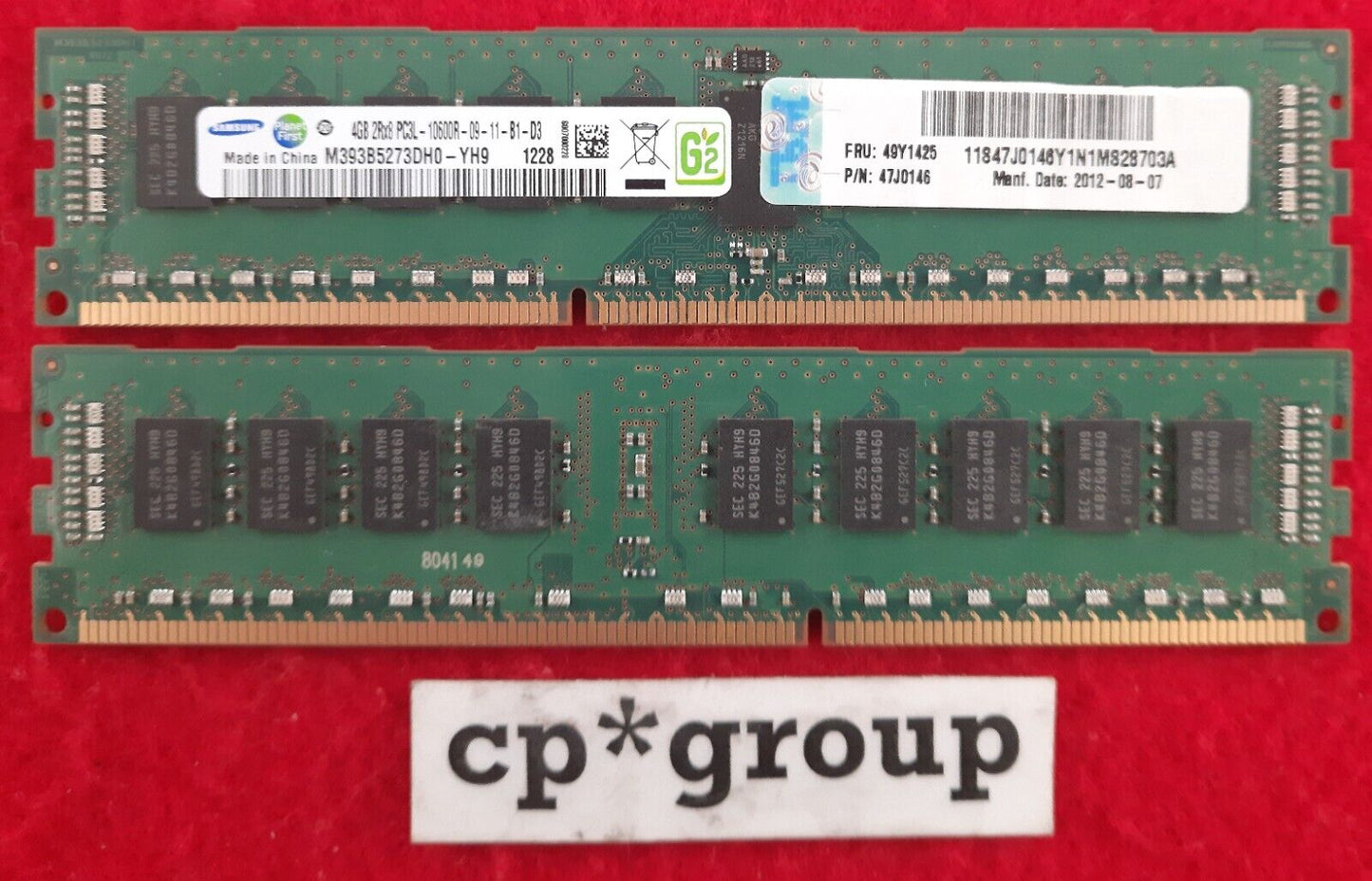 LOT OF 2 Hynix 4GB 2Rx8 PC3L-10600R DDR3-1333 ECC REG Server RAM M393B5273DH0-YH