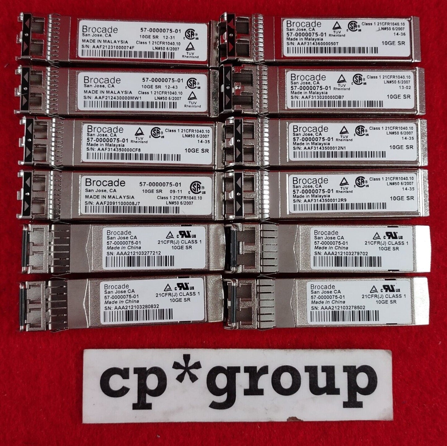 LOT OF 12 Brocade 10Gb Fiber 850nm LC Connector SFP+ Transceiver 57-0000075-01