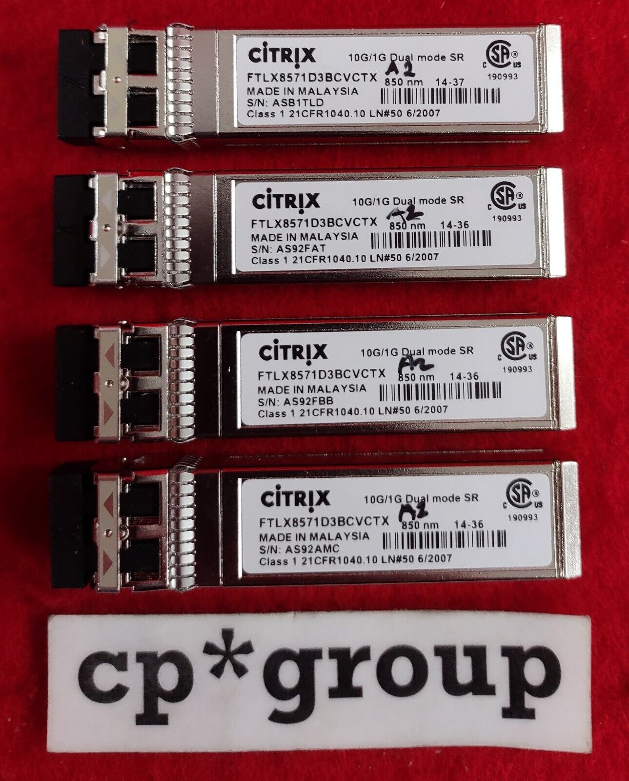 LOT OF 4 Citrix 10GBase-SR LC 10GB 300m SFP+ FTLX8571D3BCV FTLX8571D3BCVCTX