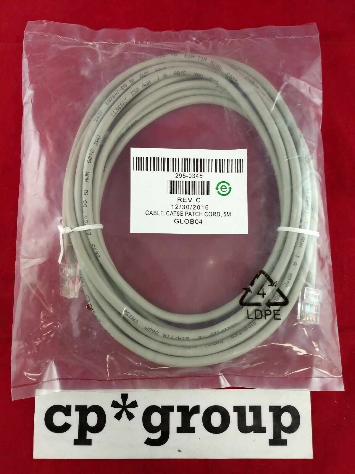 LOT OF 9 16' (5m) CAT 5e 4 UTP 24AWG Grey Ethernet Patch Cable 295-0345