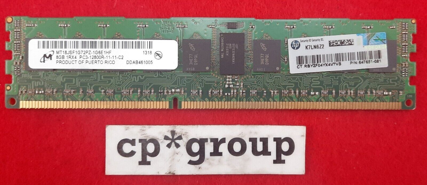 LOT OF 4 HP 8GB 1Rx4 PC3-12800R DDR3-1600 ECC REG 240-Pin Server RAM 647651-081