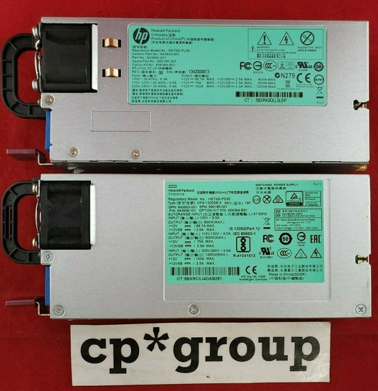 LOT OF 2 HP 1200W Common Slot Platinum Plus Power Supply 660185-001