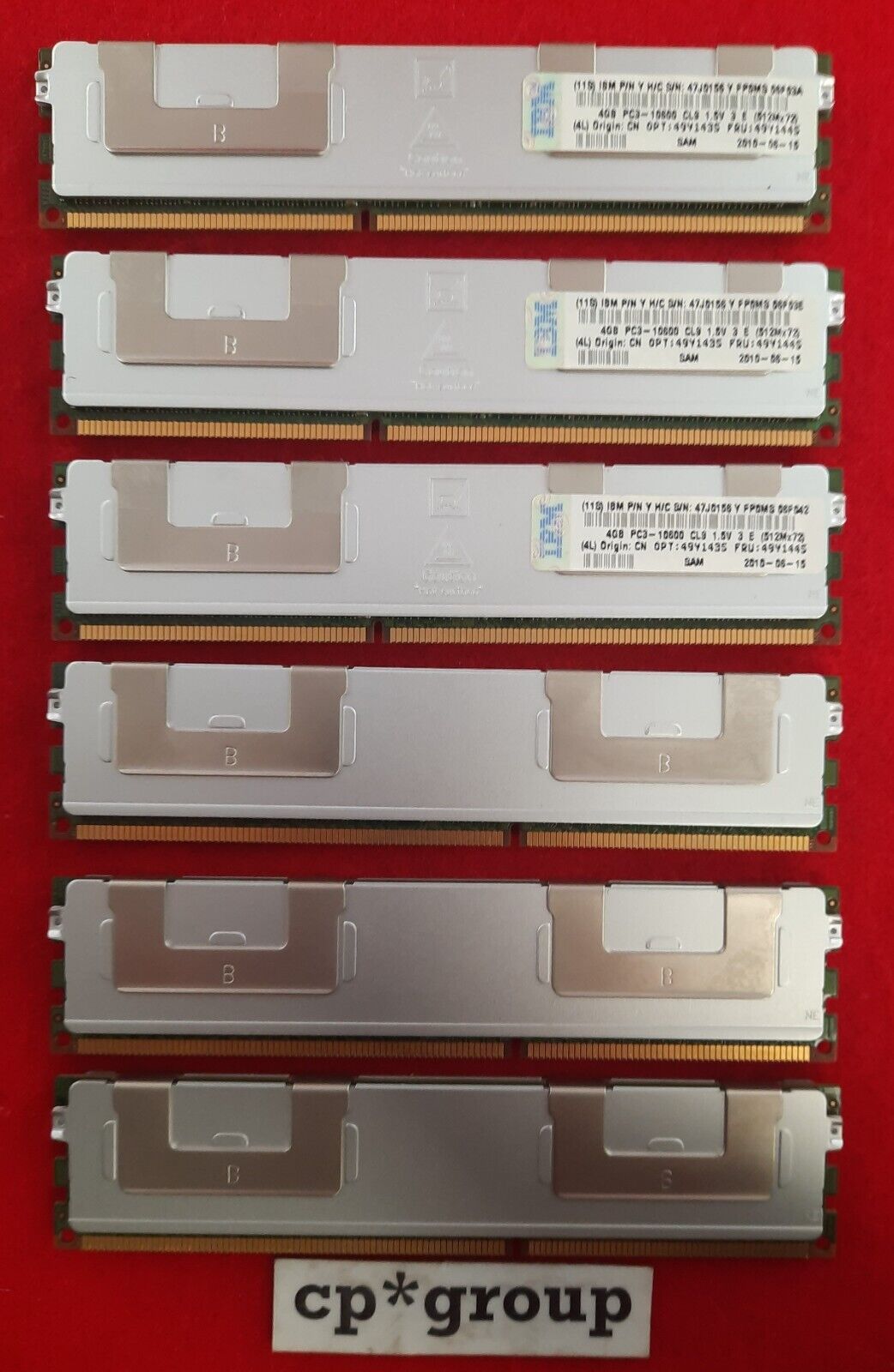 LOT OF 6 IBM 4GB 2Rx4 PC3-10600R DDR3-1333 ECC REG 240-Pin Server RAM 49Y1445