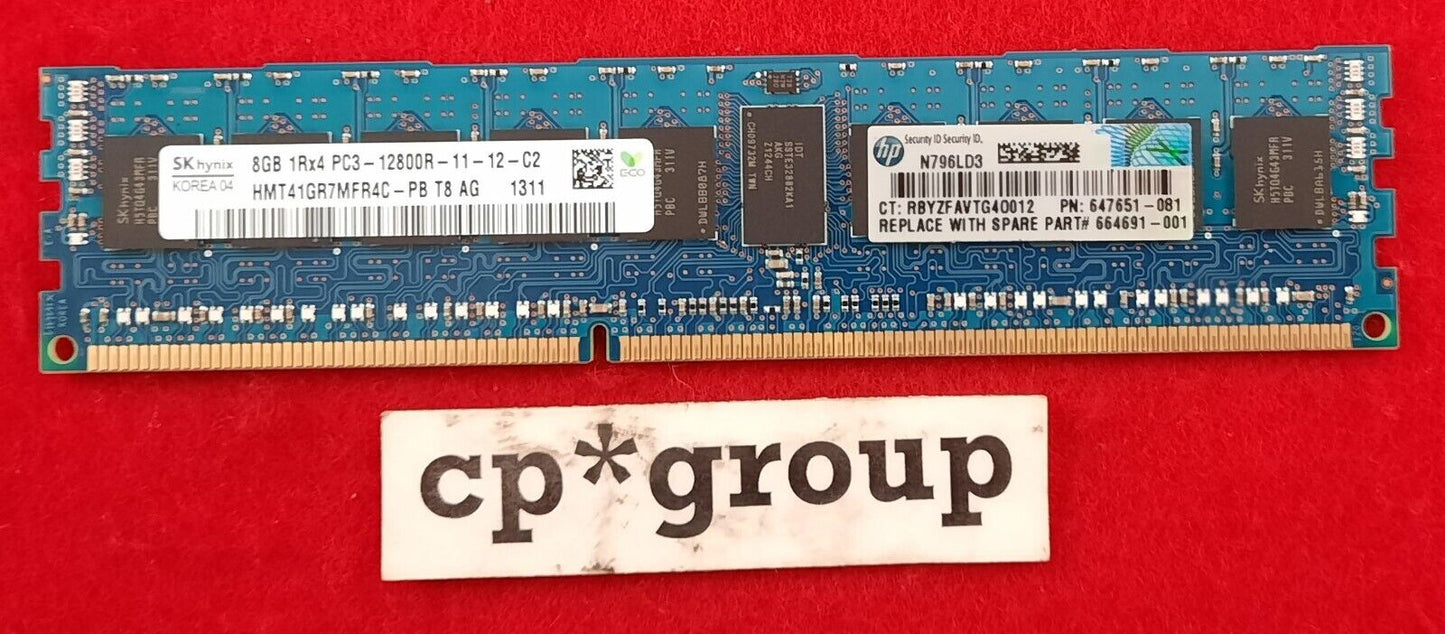 LOT OF 2 Hynix 8GB 1RX4 PC3-12800R REG ECC 240-Pin Server RAM HMT41GR7MFR4C-PB