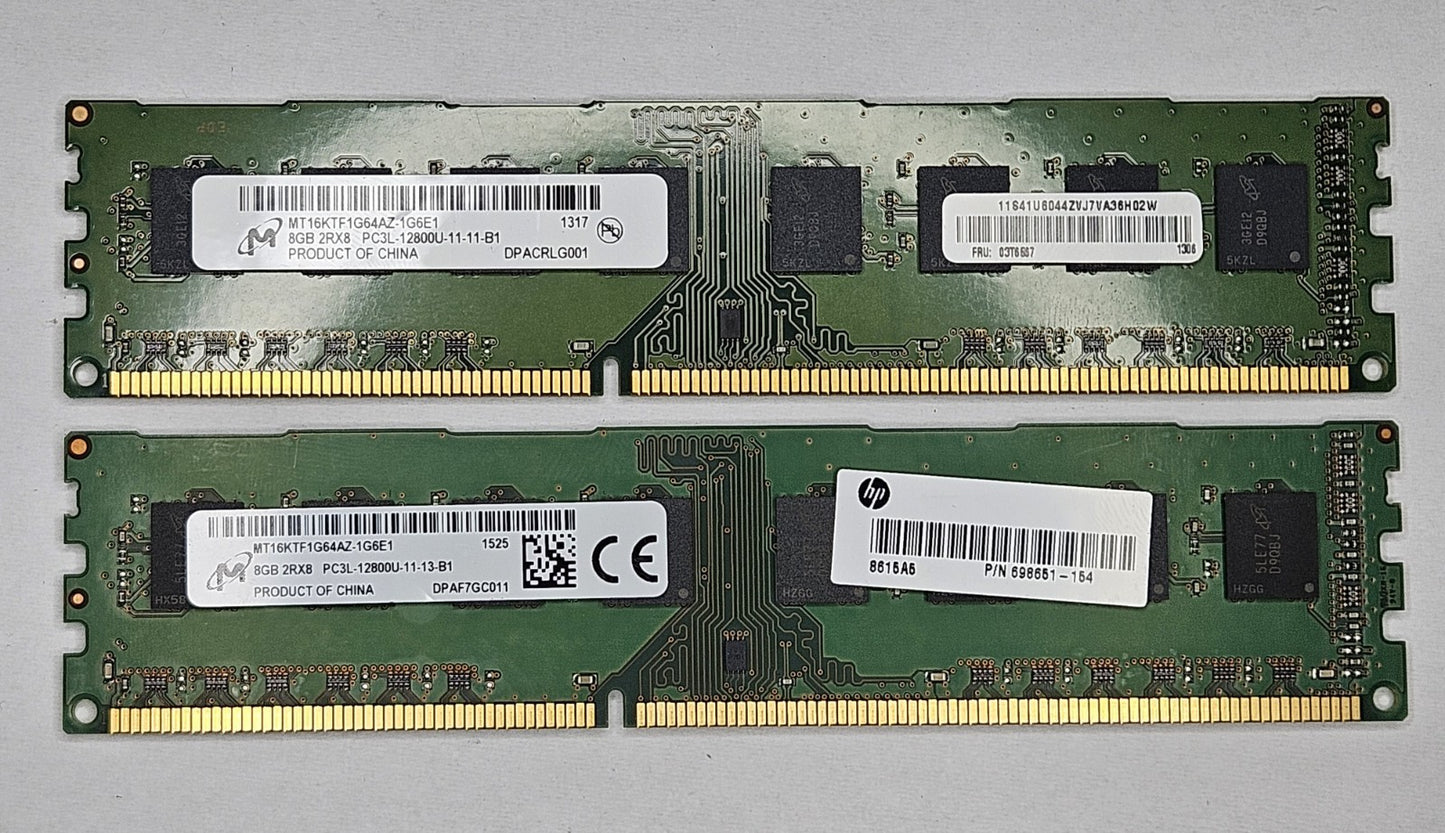 LOT OF 2 Micron 8GB PC3-12800 DDR3-1600MHz Desktop RAM MT16KTF1G64AZ-1G6E10