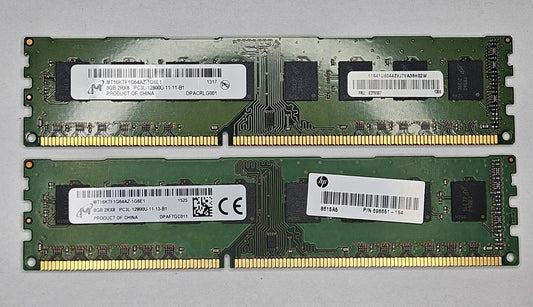 LOT OF 2 Micron 8GB PC3-12800 DDR3-1600MHz Desktop RAM MT16KTF1G64AZ-1G6E10