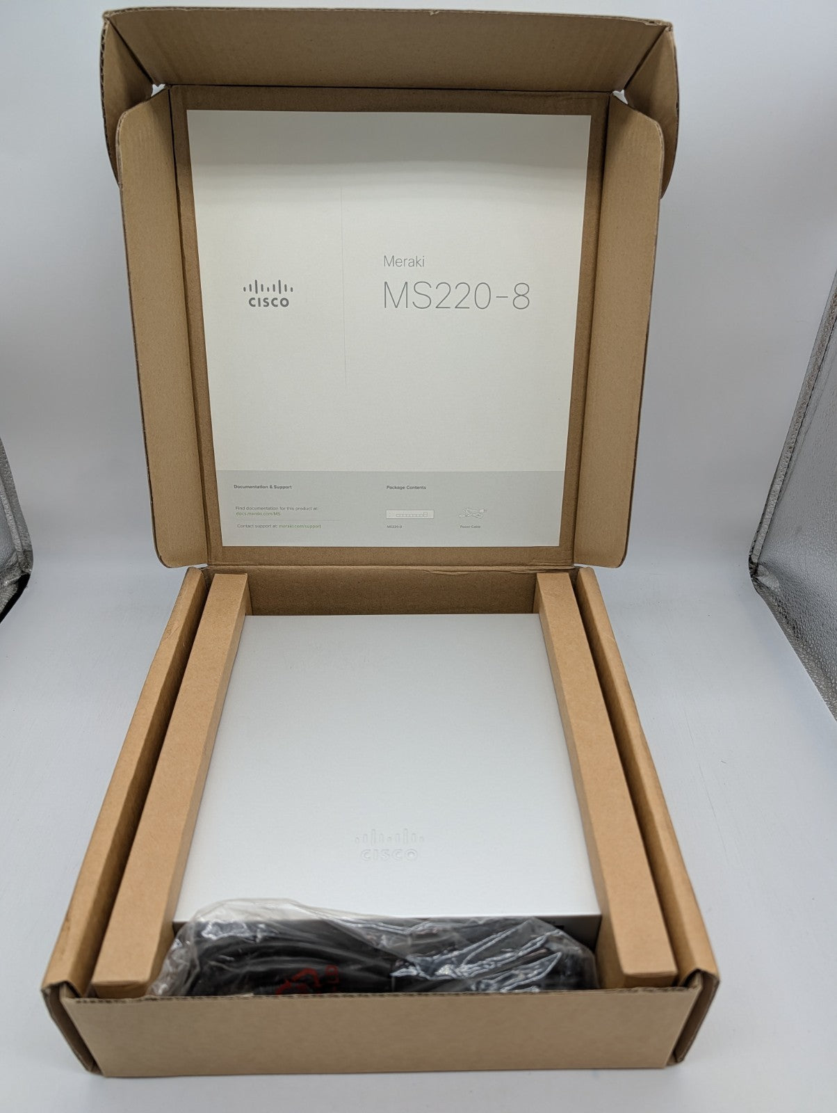 Cisco Meraki MS220-8 Ethernet 8 Port Cloud Mnaged Unclaimed Switch Original Box0
