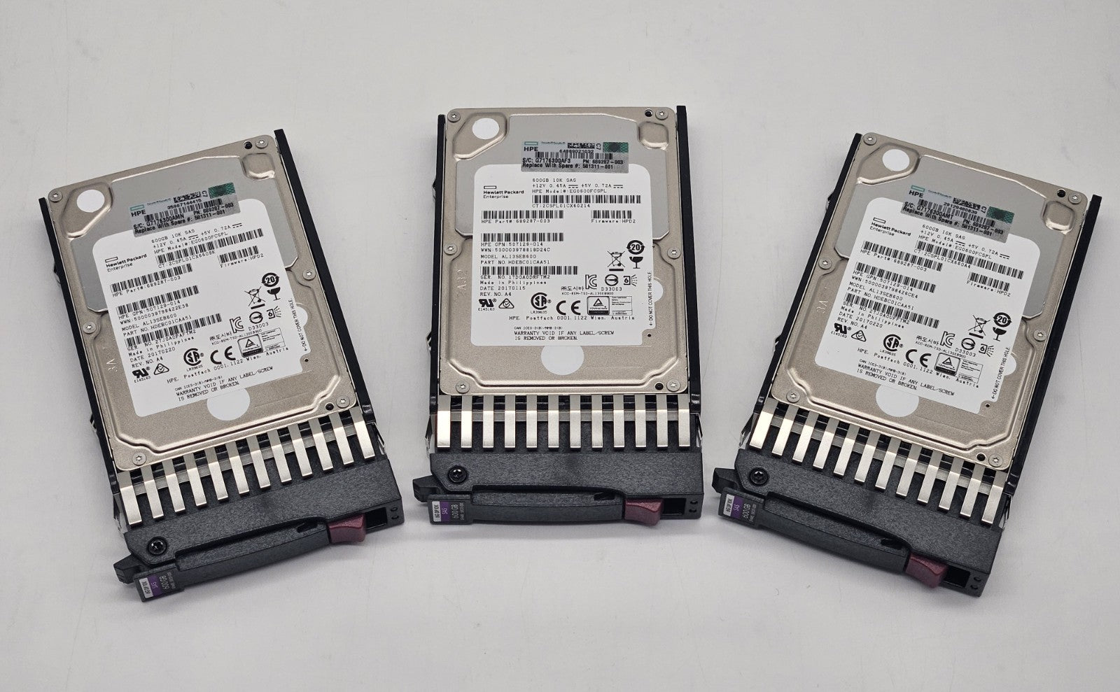 LOT OF 3 HP 600GB 10KRPM SAS 6Gbps Dual Port Hot Swap 2.5" Hard Drive 581311-0010