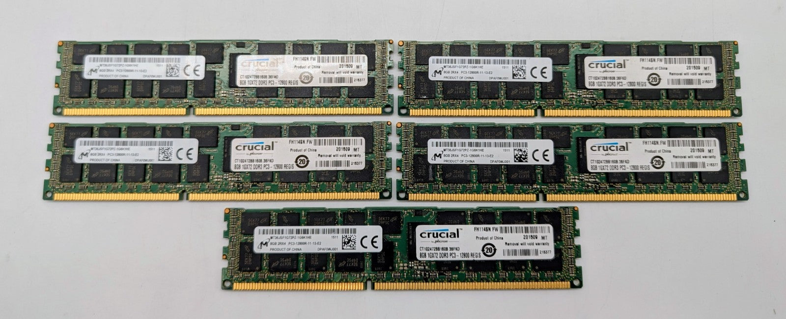 Lot Of 5  1x8GB MICRON MT36JSF1G72PZ-1G6K1 DDR3-1600 8GB Server 1.5V0