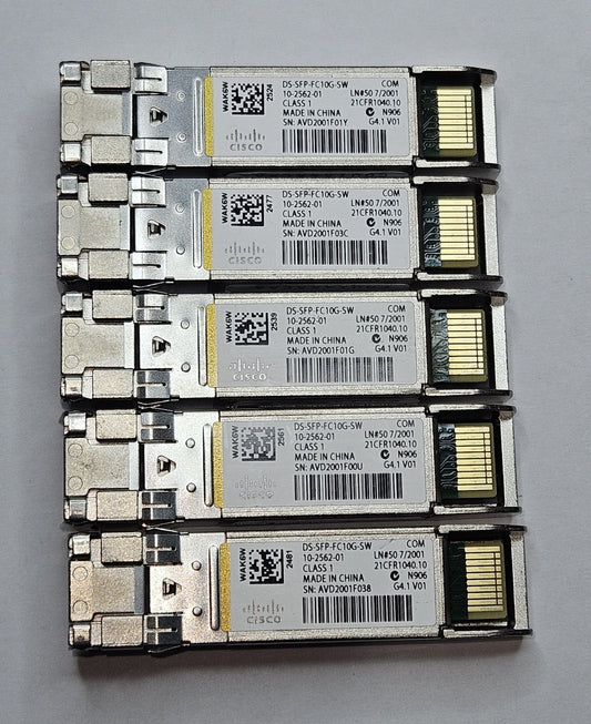 LOT OF 5 Cisco 10GBase-SR MMF 300m 850nm SFP+ Transceiver DS-SFP-FC10G-SW0
