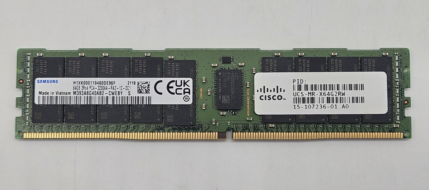 Samsung 64GB 2Rx4 PC4-25600 DDR4-3200MHz ECC REG Server RAM M393A8G40AB2-CWE0
