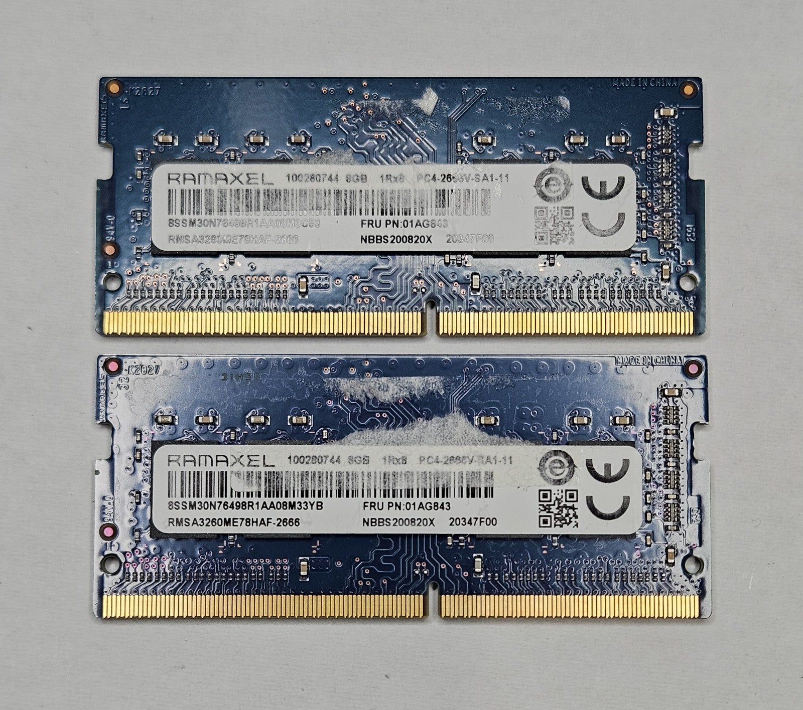 LOT OF 2 Ramaxel 8GB PC4-21300 DDR4-2666MHz Laptop RAM RMSA3260ME78HAF-26660