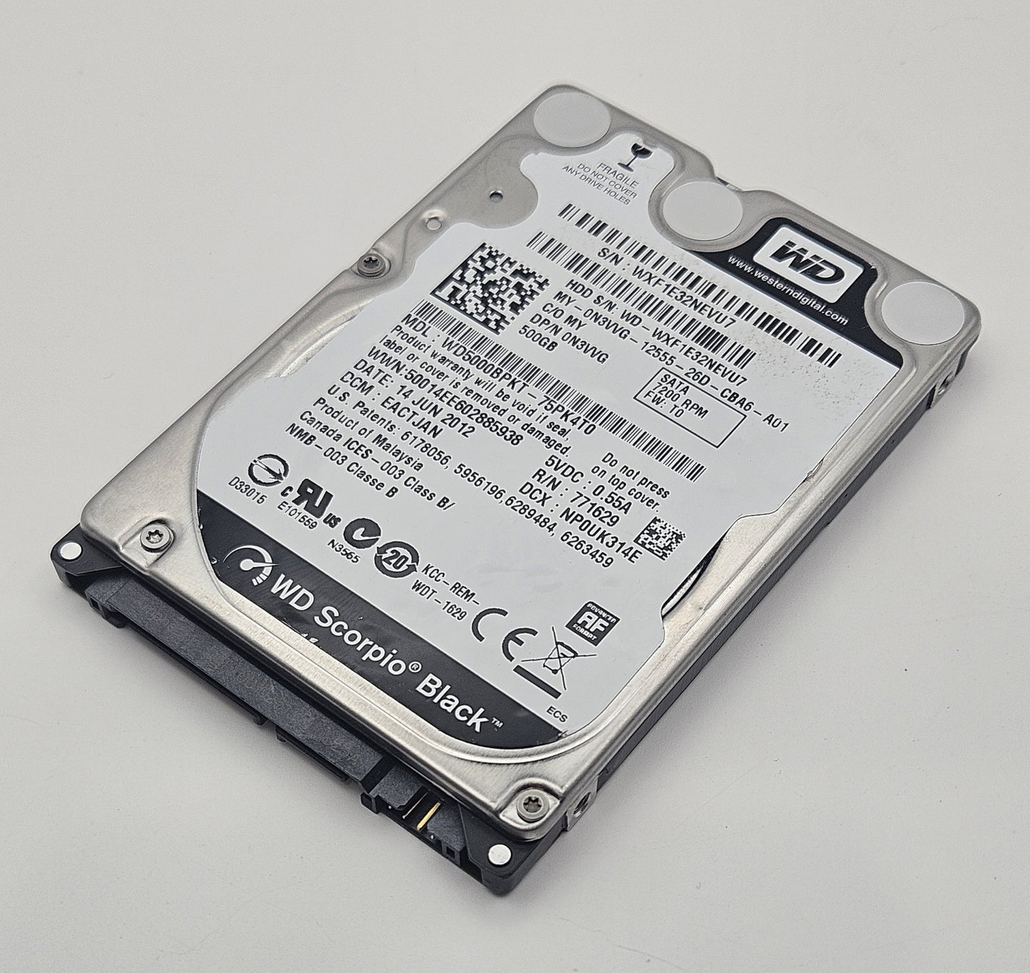 Western Digital Black 500GB 7200RPM SATA 3Gbps 16MB 2.5" Hard Drive WD5000BPKT0