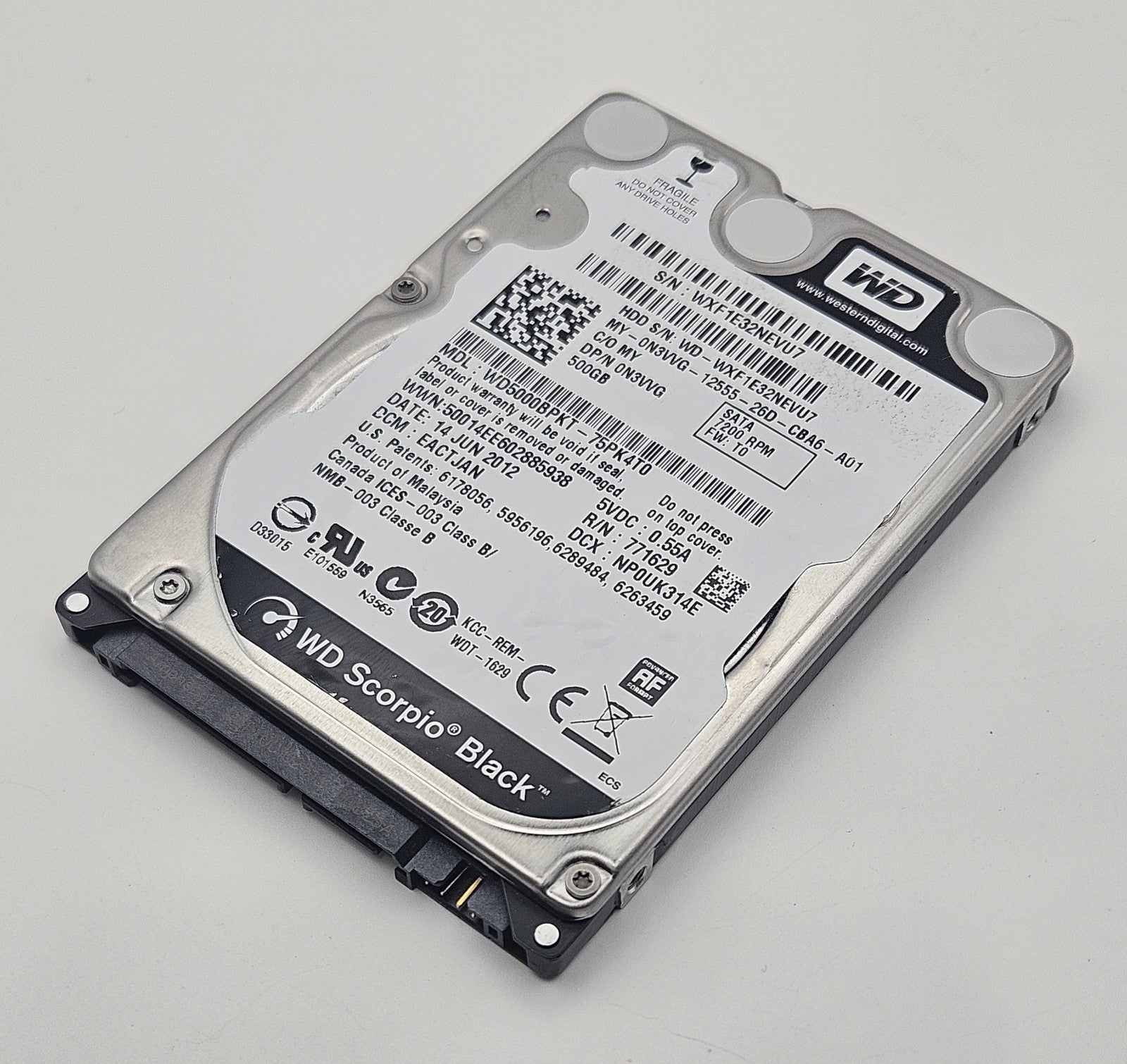 Western Digital Black 500GB 7200RPM SATA 3Gbps 16MB 2.5" Hard Drive WD5000BPKT0